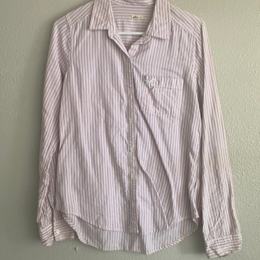 Hollister Light Pink Striped Button Up | Size Small